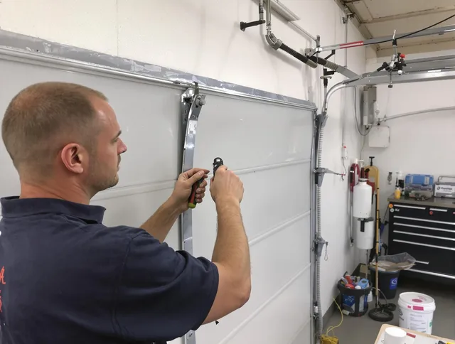 Before and after garage door dent repair by Wareham Garage Door Repair in Wareham