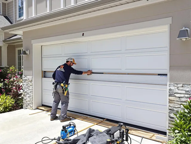 Wareham Garage Door Repair team performing complete garage door replacement at Wareham residence