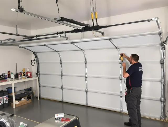 Wareham Garage Door Repair certified technician performing overhead door system repair in Wareham